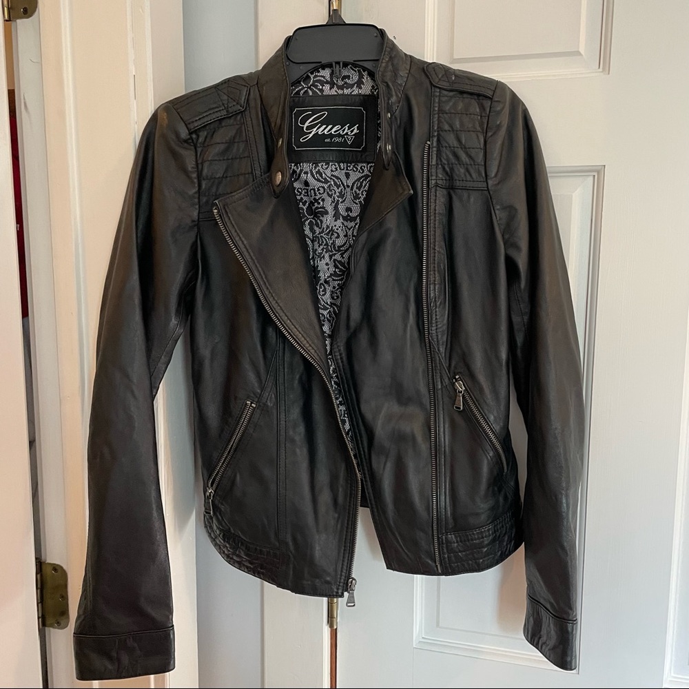 Guess Womens Leather Asymmetric Motorcycle Jacket